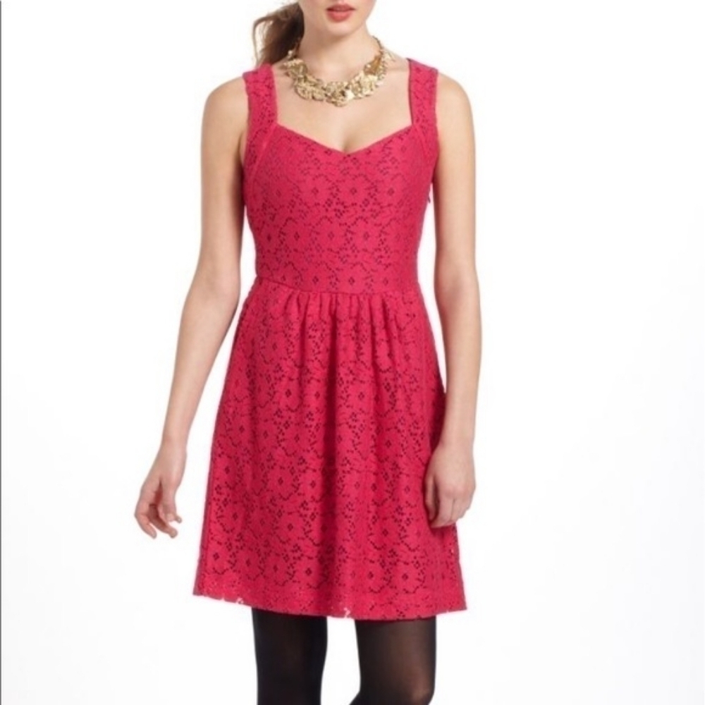 Anthropologie Deletta Silverfield Pink Sweetheart Lace Dress